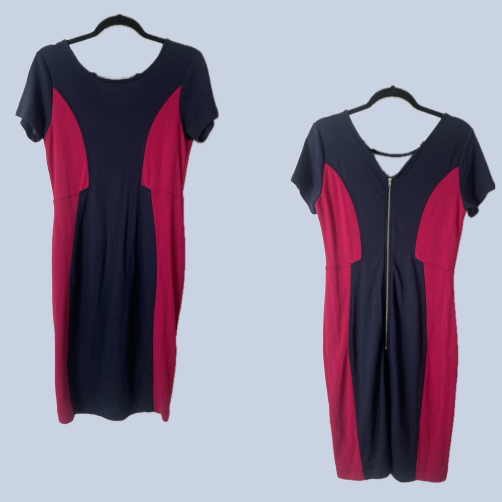French Connection bodycon dress w/ color blocking - red & navy